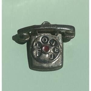 ANTIQUE SILVER ''I LOVE U'' OLD ROTARY TELEPHONE CHARM